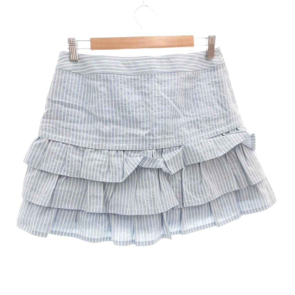 バーバリーブルーレーベル BLUE LABEL ミニスカート 38 フリル ティアード ストライプ 水色 ライトブルー AE