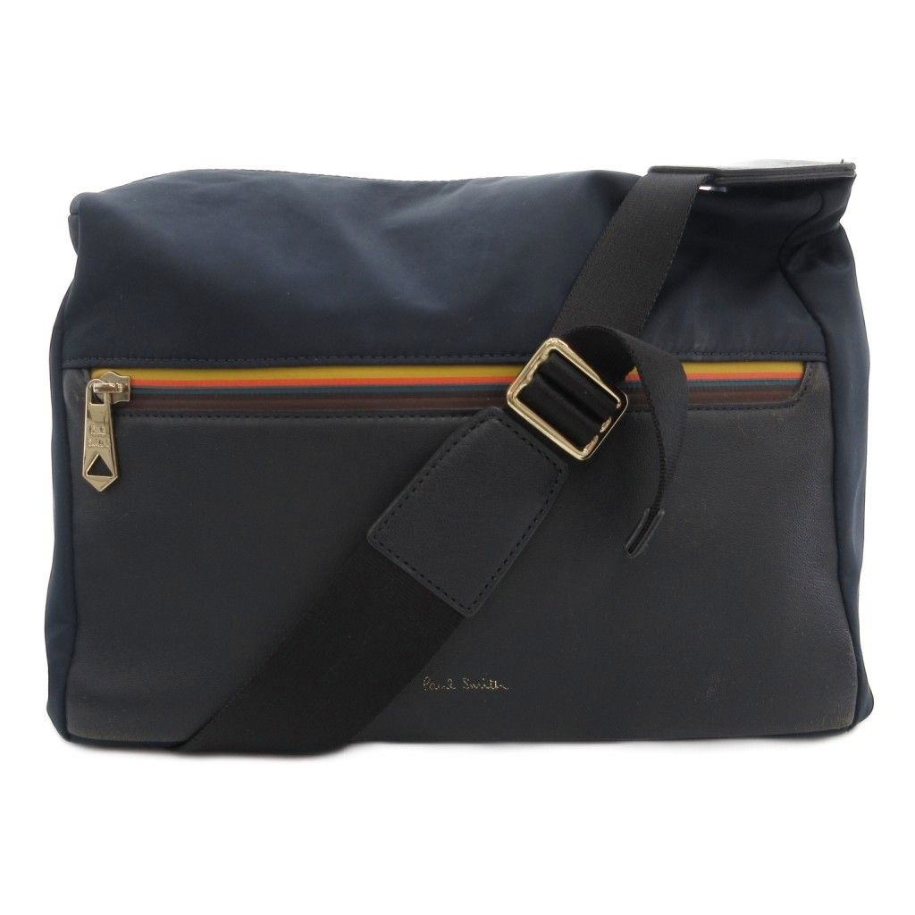 ポールスミス PAUL SMITH ショルダーバッグ ロゴ ナイロン レザー 紺 