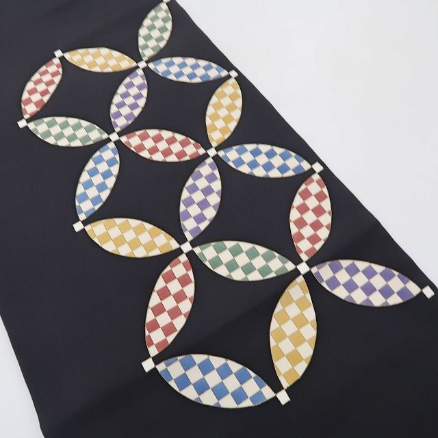 ❁tomihisa❁ 七宝 レトロ 着物 懐かしくも新しく 理想を求めて辿り着く華 正絹 なごや帯 4401