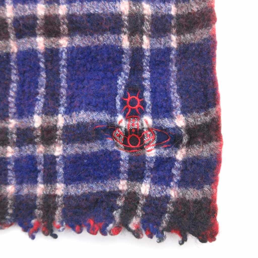 Vivienne Westwood チェック柄マフラー　ウール　ブルー ヴィヴィアンウエストウッド Vivienne Westwood ストール マフラー