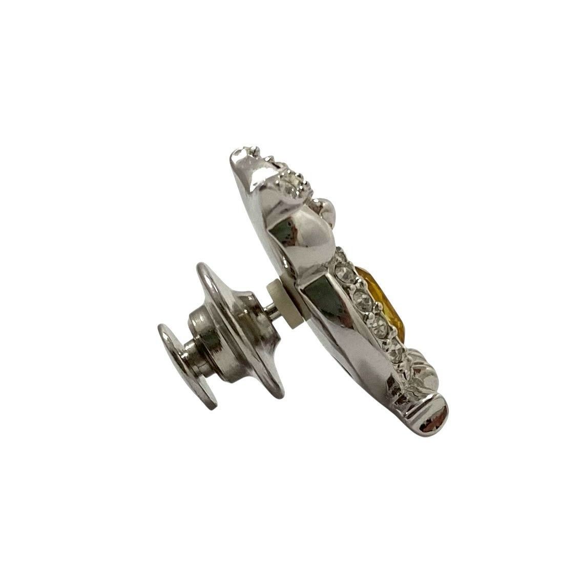 M【SWAROVSKI】フクロウ ピンバッジ クリスタル シルバーカラー ライン