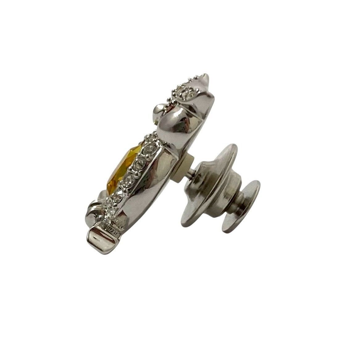 M【SWAROVSKI】フクロウ ピンバッジ クリスタル シルバーカラー ライン