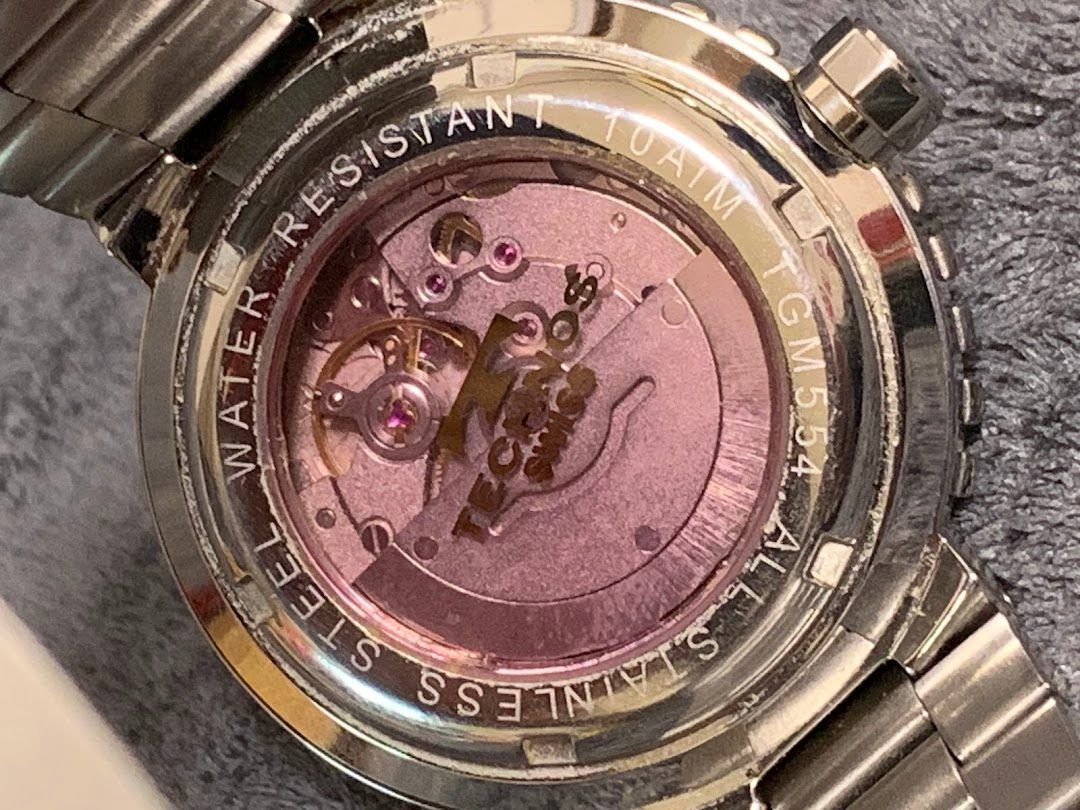 ☆ 【稼働品】 TECHNOS テクノス 自動巻き 腕時計 裏スケ デイト