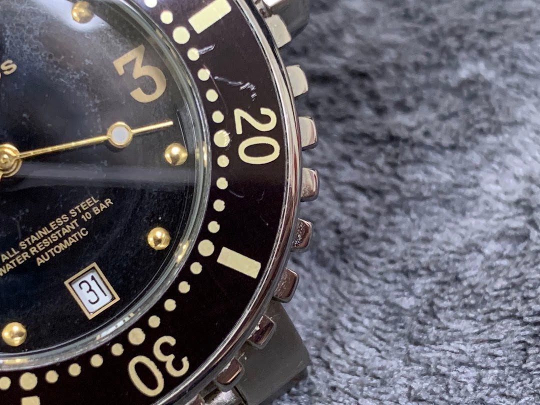 ☆ 【稼働品】 TECHNOS テクノス 自動巻き 腕時計 裏スケ デイト