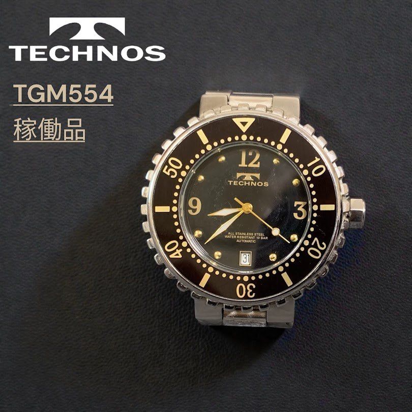 ☆ 【稼働品】 TECHNOS テクノス 自動巻き 腕時計 裏スケ デイト