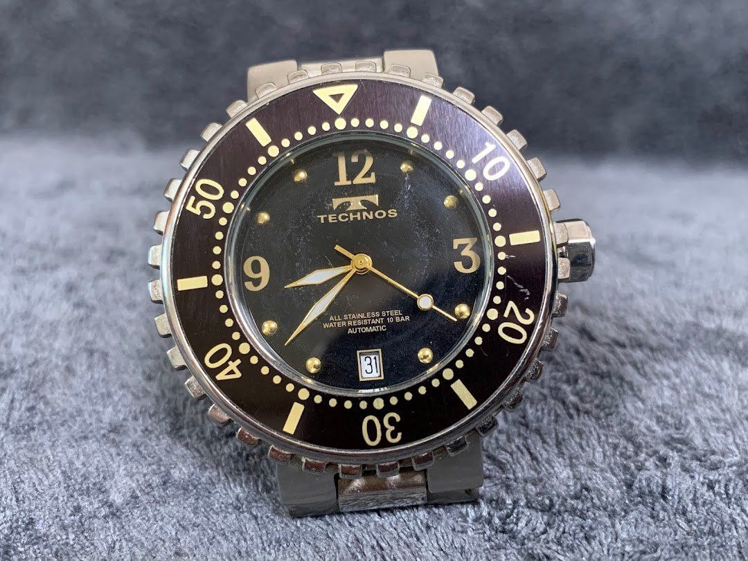 ☆ 【稼働品】 TECHNOS テクノス 自動巻き 腕時計 裏スケ デイト