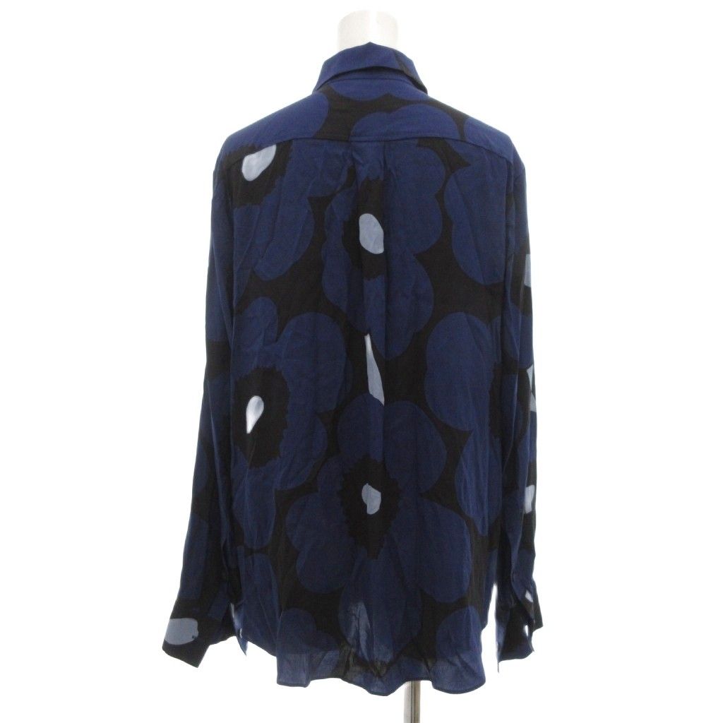 マリメッコ marimekko ウニッコ生誕60周年記念 アニバーサリー MAIJA UNIKKO シャツ 絹 シルク 長袖 総柄 38 ブルー系 UO
