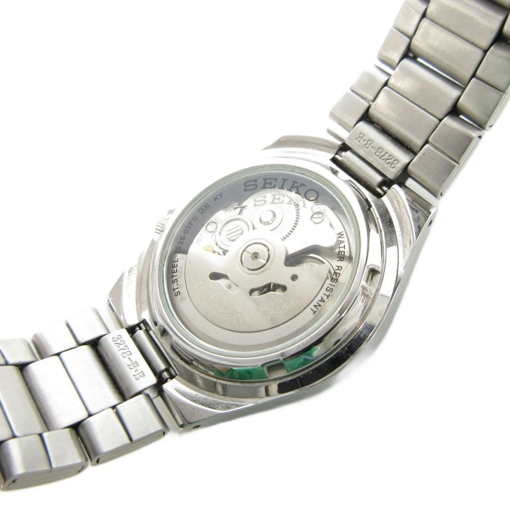 セイコー SEIKO ファイブ 腕時計 自動巻き アナログ カレンダー付き ステンレス 裏スケ 銀色 シルバー UO