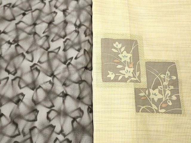 平和屋着物＊夏物　小紋　紗　幾何学文様　銀通し地　AABE0620jd 平和屋着物＊夏物 小紋 紗 幾何学文様 銀通し地 AABE0620jd