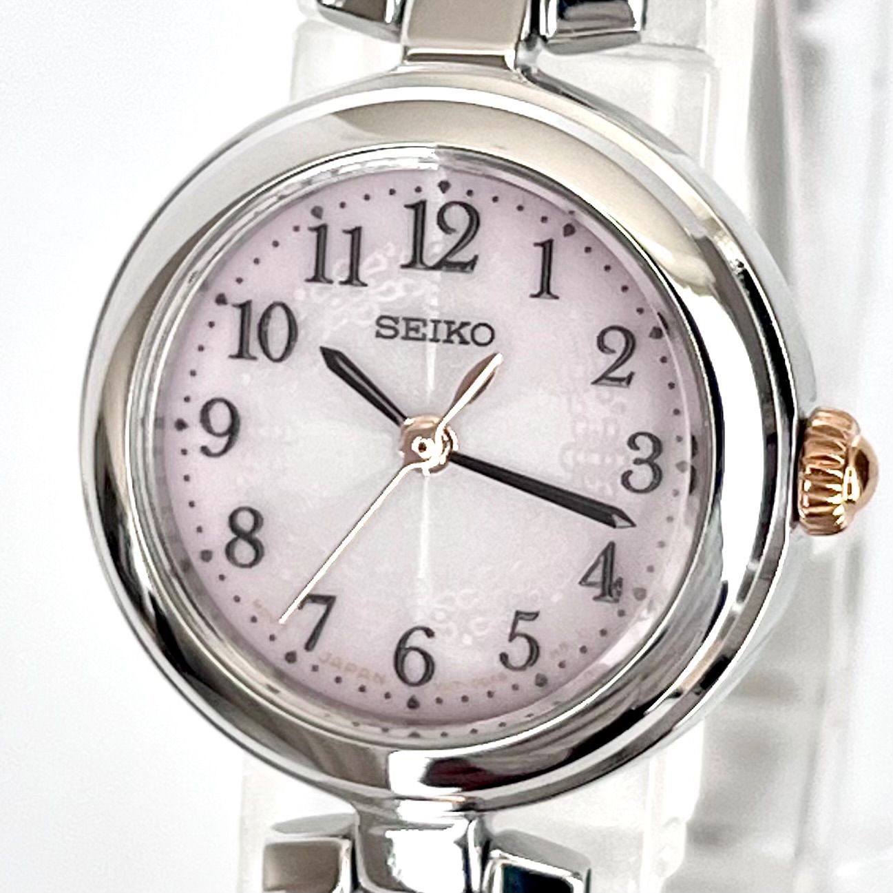 セイコー レディース 腕時計 稼働 ソーラー 磨き済み SEIKO ピンク文字盤 ゴールド
