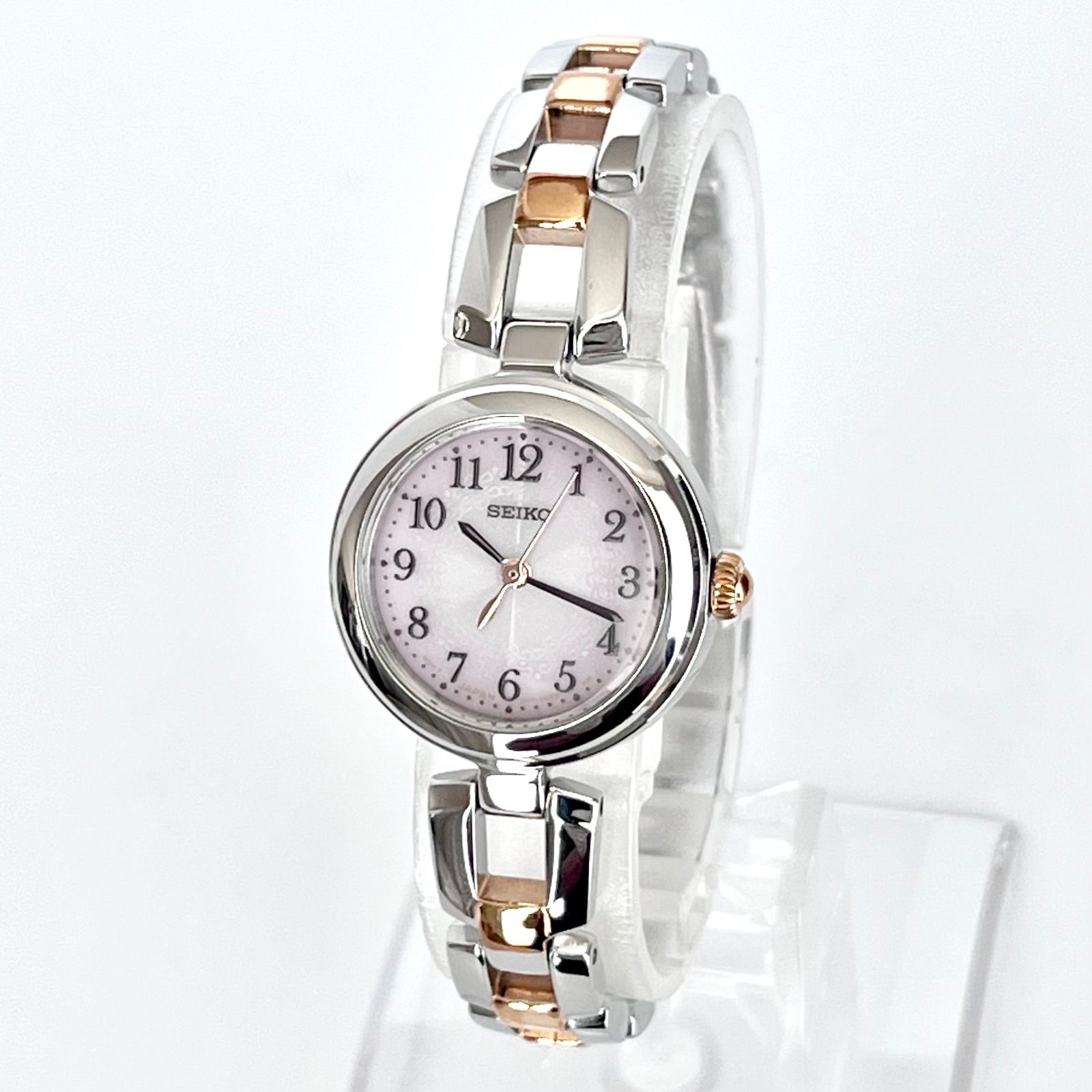 セイコー レディース 腕時計 稼働 ソーラー 磨き済み SEIKO ピンク文字盤 ゴールド