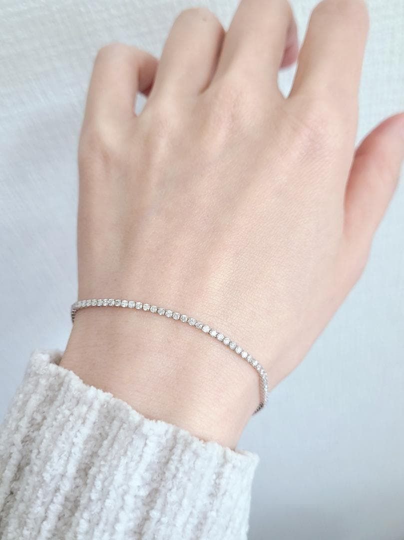 永遠の定番！白系 1.6ct ダイヤモンド K14 WG テニスブレスレット 鑑 