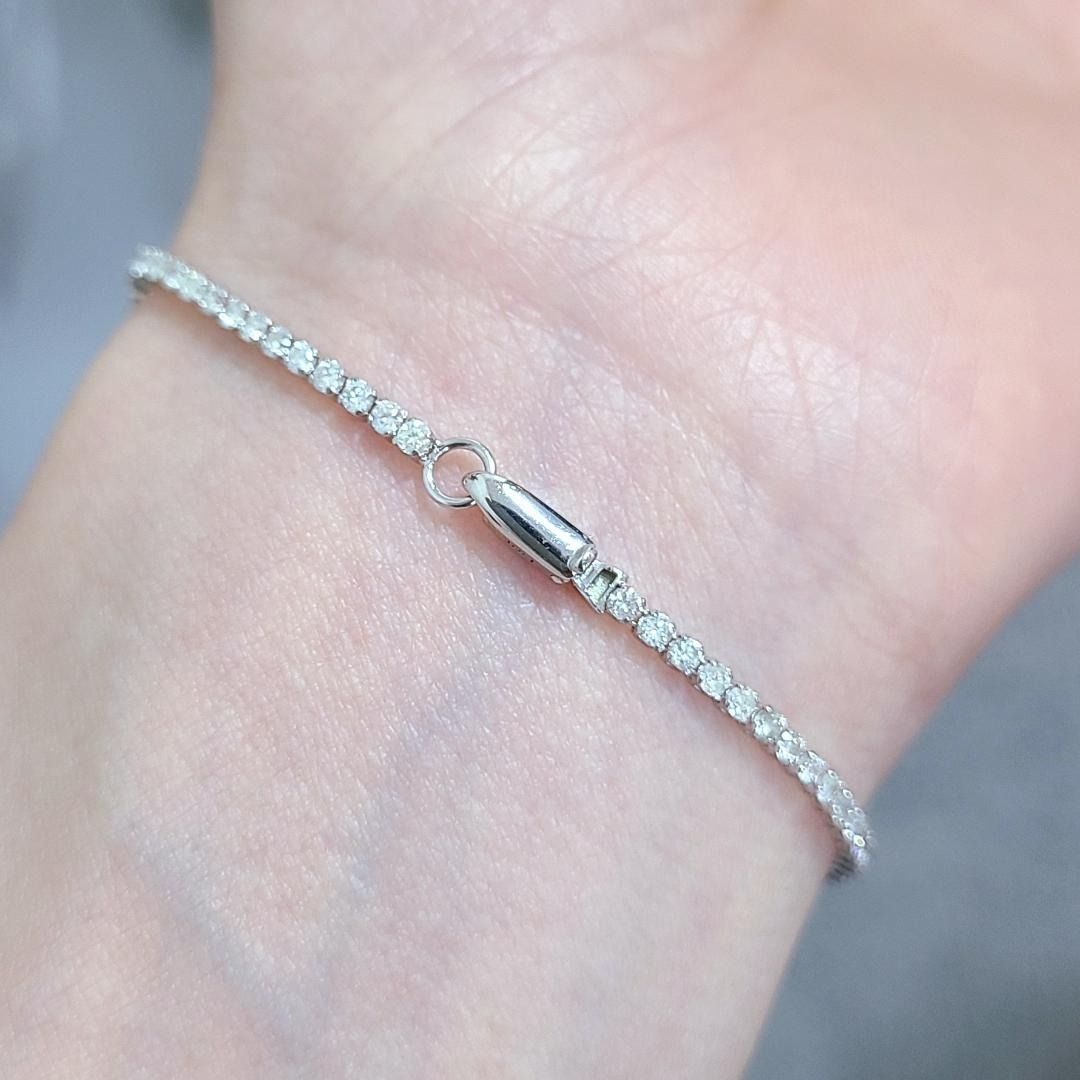 永遠の定番！白系 1.6ct ダイヤモンド K14 WG テニスブレスレット 鑑 