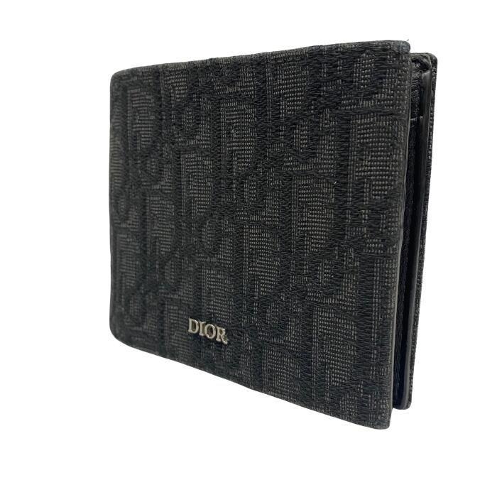 東店85-2783-2512 店舗併売 Dior ディオール オブリーク ジャガードウォレット キャンバス 二つ折り財布 ブラック系