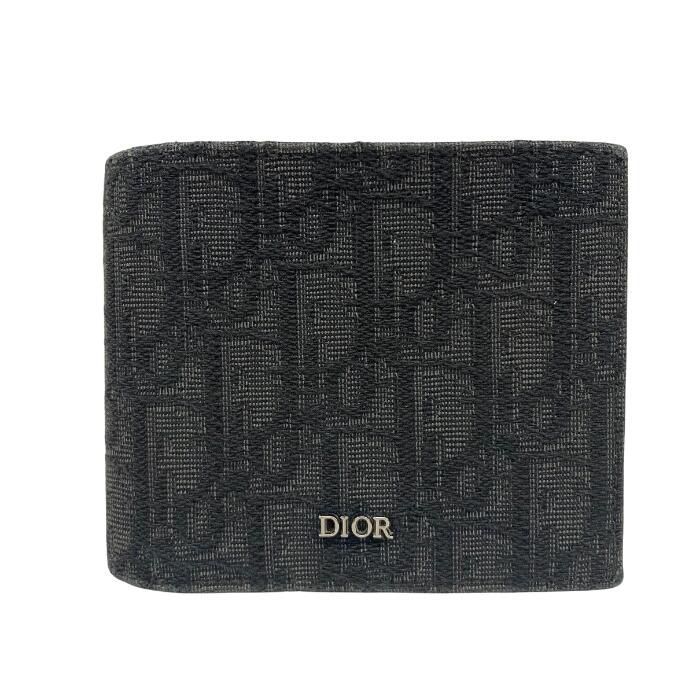 東店85-2783-2512 店舗併売 Dior ディオール オブリーク ジャガードウォレット キャンバス 二つ折り財布 ブラック系