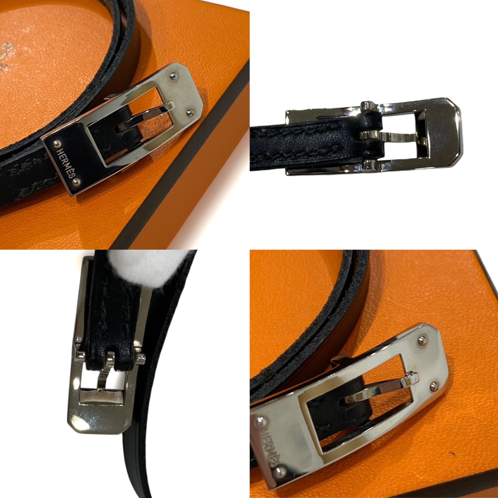 【美品】エルメス ケリーアルディオン ブレスレット レザー 黒ブラック シルバー エルメス ケリー アルディオン レザーブレスレット ブラック×シルバー