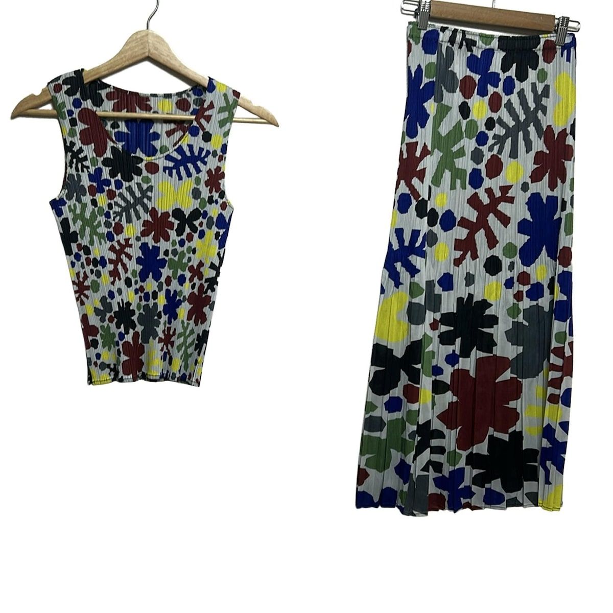 PLEATS PLEASE プリーツプリーズ スカートセットアップ レディース ライトグレー ブラウン マルチ プリーツ