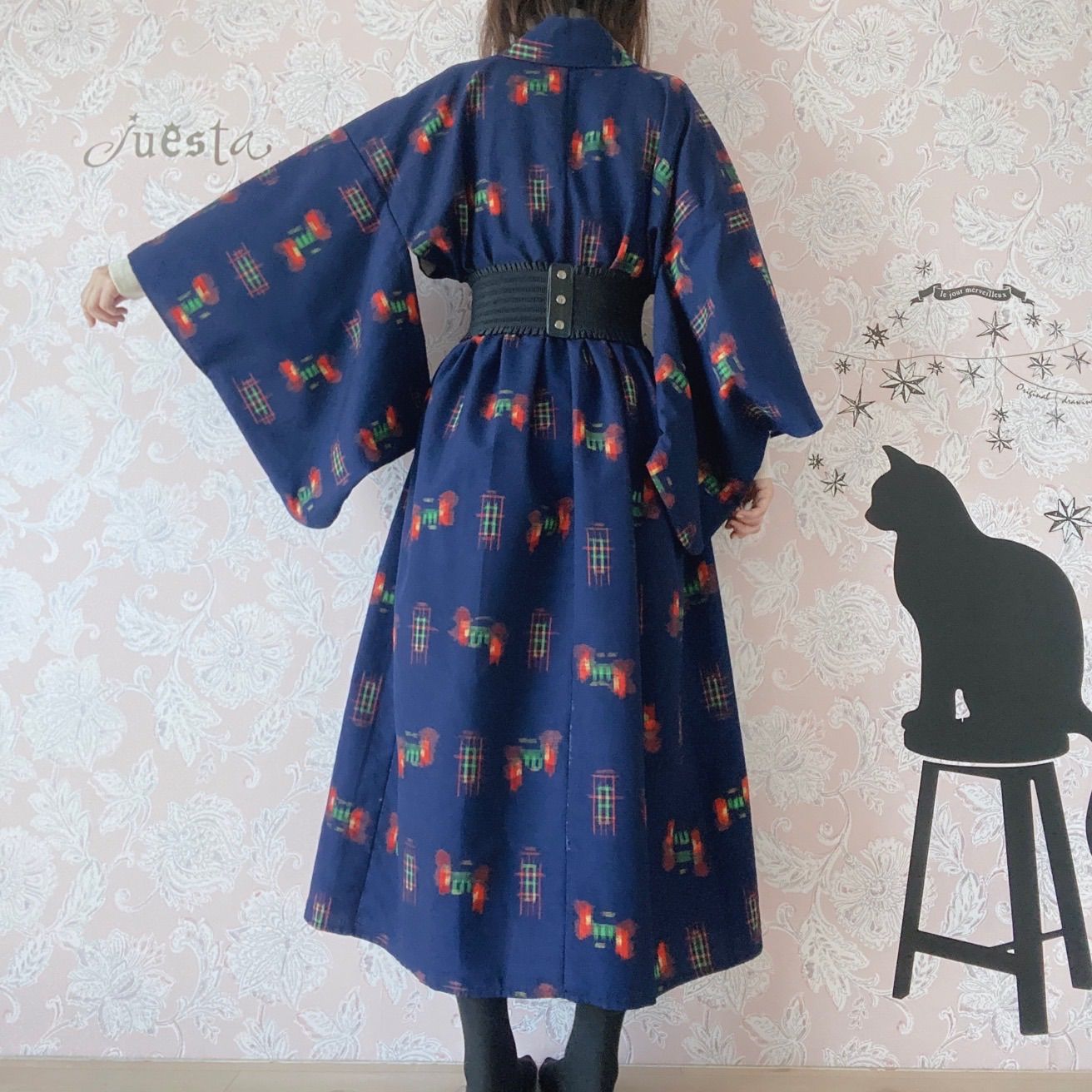 着物リメイクワンピース 濃紺系