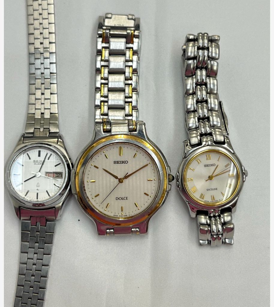 N 品 34 レディース時計 3点セット SEIKO エクセリーヌ 2 J 31 001 70年代 ジョイフル ドルチェ 8 41 6110 レディース 時計 シルバー ゴールド オフィス用 通勤用 シンプル