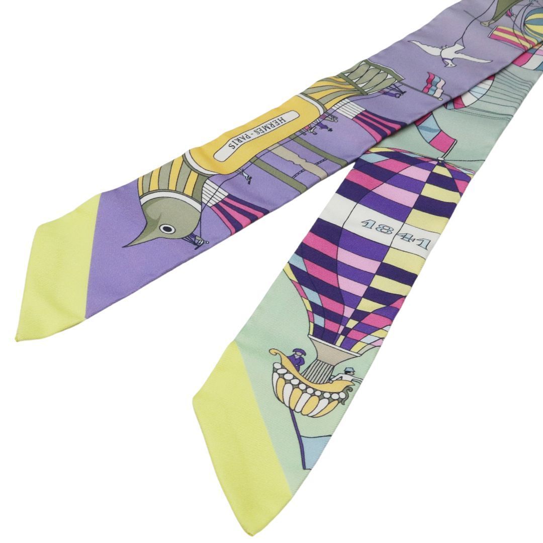 HERMES エルメス ツイリー 大空の狂気 モーヴ|ジョーヌ|ヴェール シルク ユニセックス ♥品 WA-41925