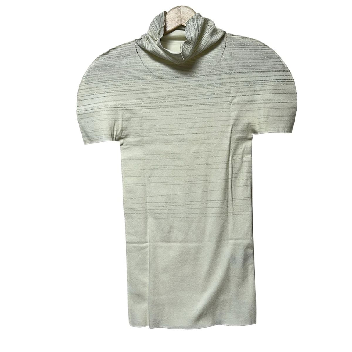 イッセイミヤケ 半袖カットソー サイズ2 M レディース 白 シルバー タートルネック ニット ボーダー