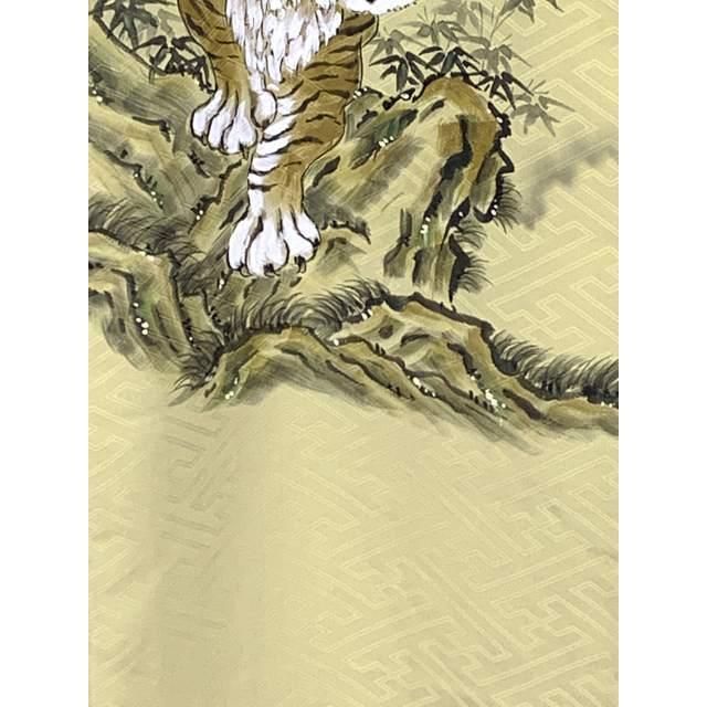  お宮参り 男の子 着物 正絹 素描風 赤ちゃんのお祝い着 初着 産着 淡黄色 猛虎 着物 産着 着物 セレモニードレス