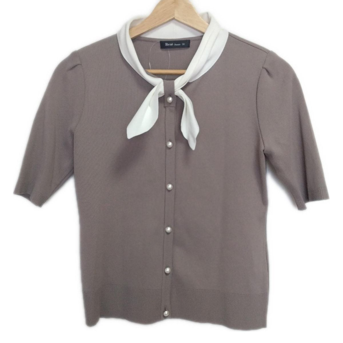 Rene(ルネ) カーディガン サイズ36 S レディース - ピンクベージュ×白