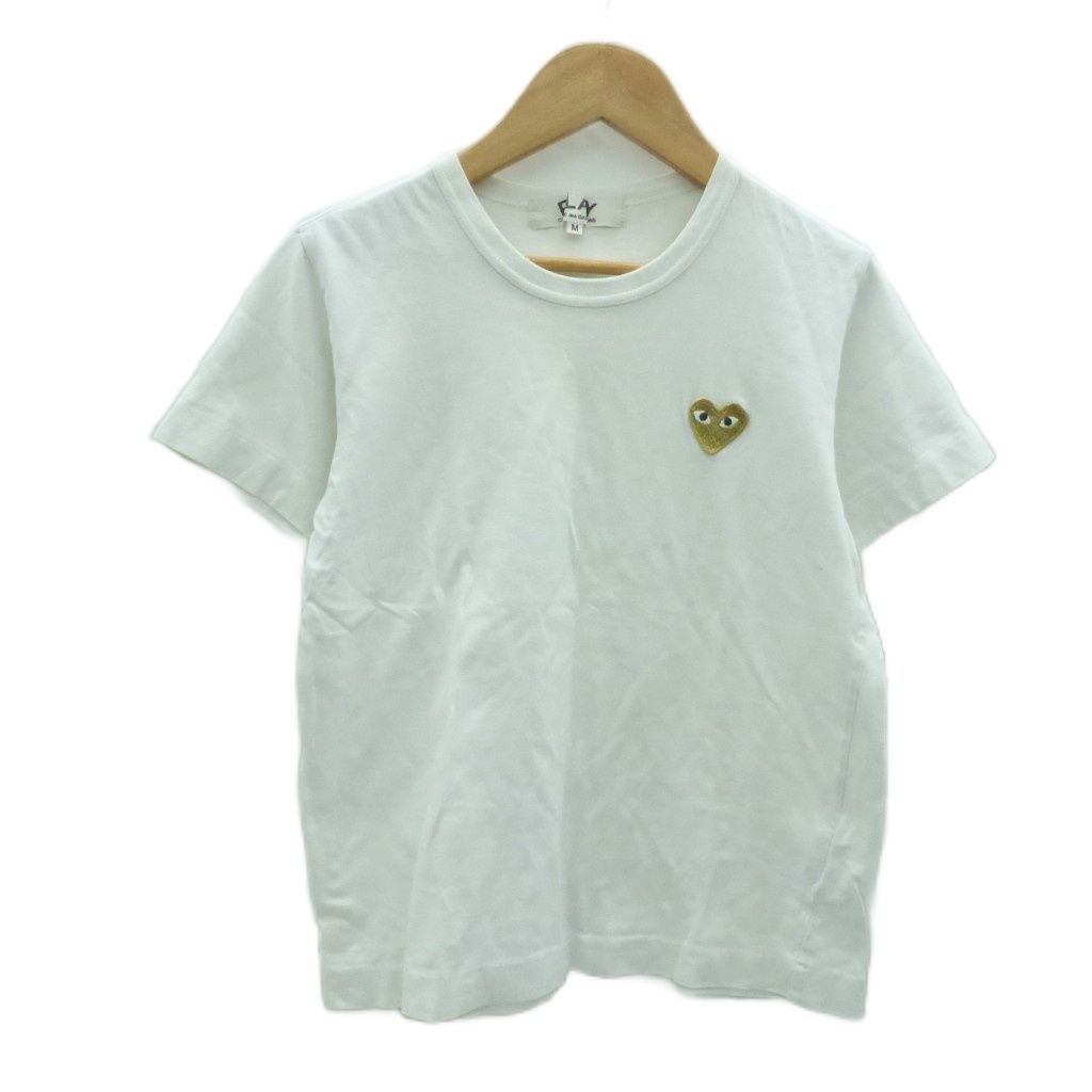 プレイコムデギャルソン PLAY COMME des GARCONS ゴールドハート Tシャツ カットソー クルーネック 半袖 M オフホワイト 白 ワンポイント HO 30 GY 61