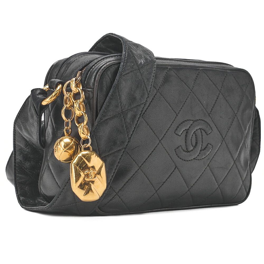  CHANEL シャネル チェーンショルダーバッグ マトラッセ ココマーク ラムスキン ボールチャーム 黒 ゴールド金具 レディース メッセンジャーバッグ ショルダーバッグ