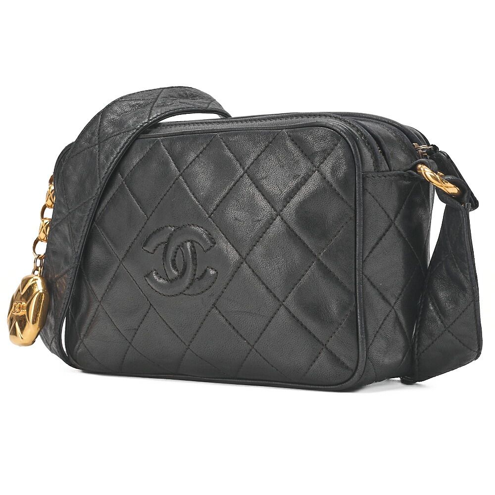 CHANEL シャネル チェーンショルダーバッグ マトラッセ ココマーク ラムスキン ボールチャーム 黒 ゴールド金具 レディース