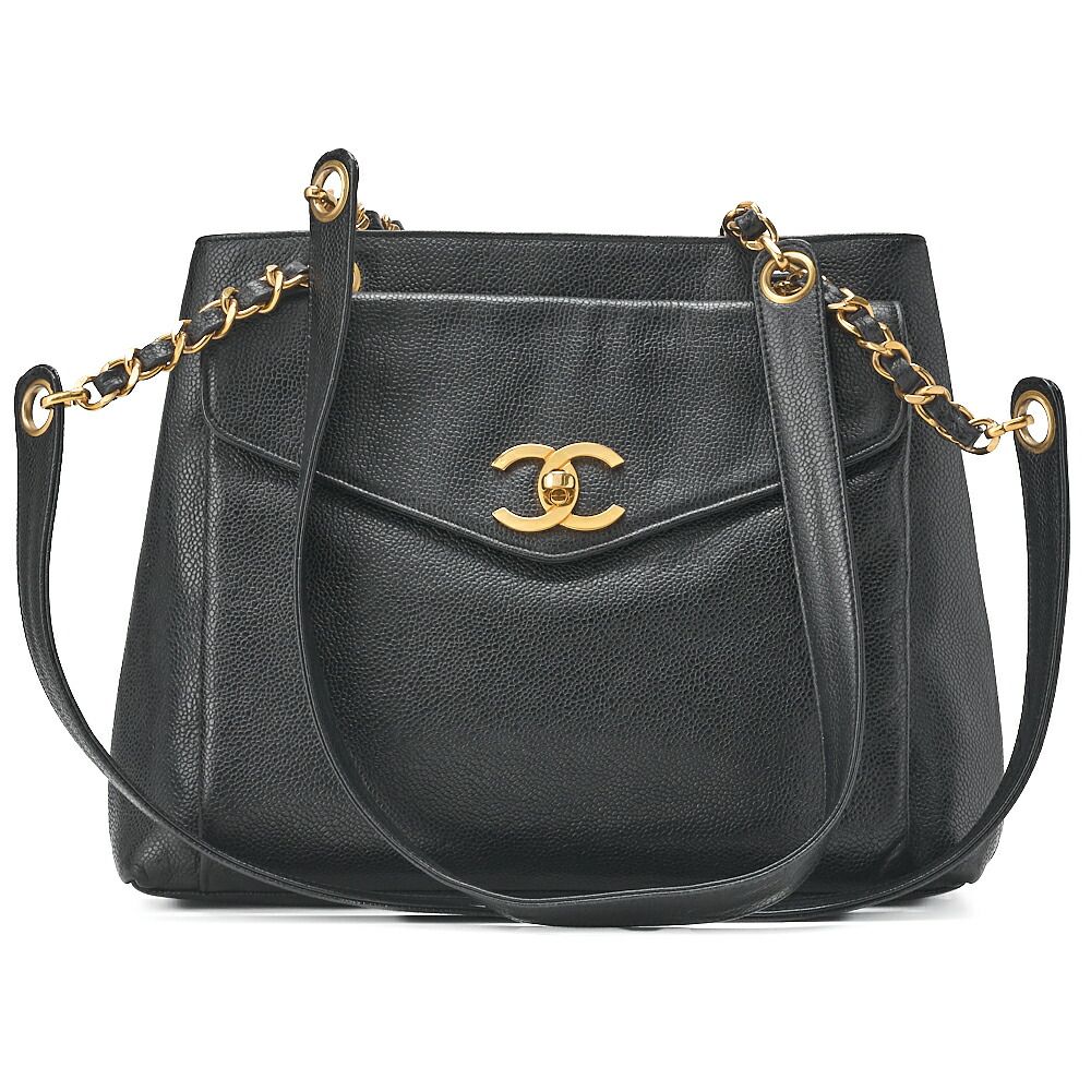 CHANEL シャネル アウトサイドフラップ ショルダーバッグ キャビアスキン 黒 ゴールド金具 レディースバッグ ハイブランド