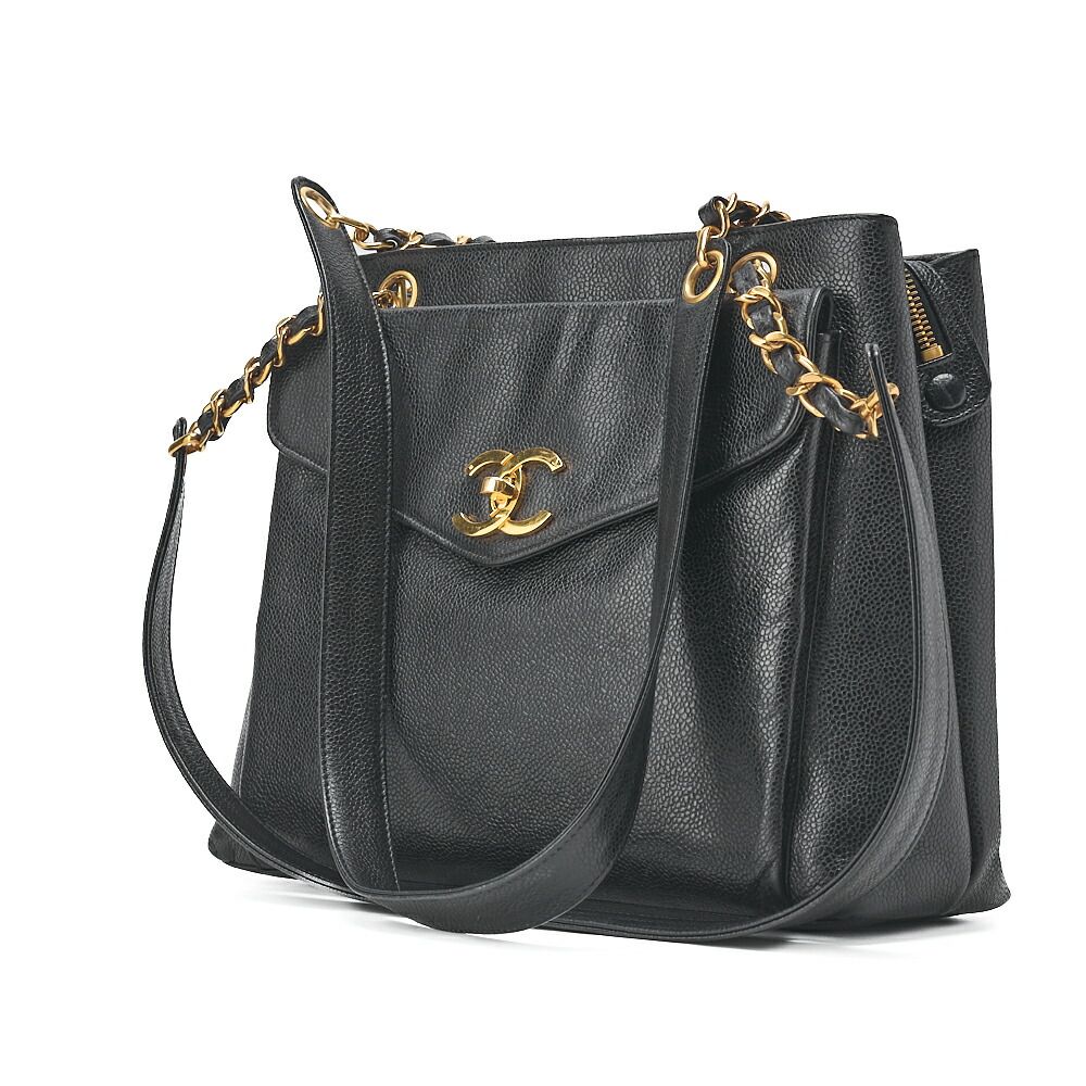 CHANEL シャネル アウトサイドフラップ ショルダーバッグ キャビアスキン 黒 ゴールド金具 レディースバッグ ハイブランド