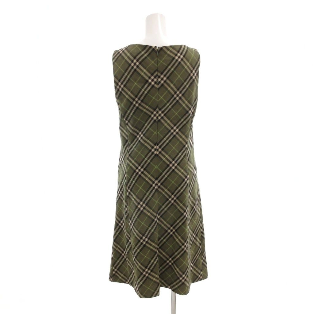 バーバリーブルーレーベル BLUE LABEL ワンピース 38 ひざ丈 ノースリーブ ノバチェック カーキ AE