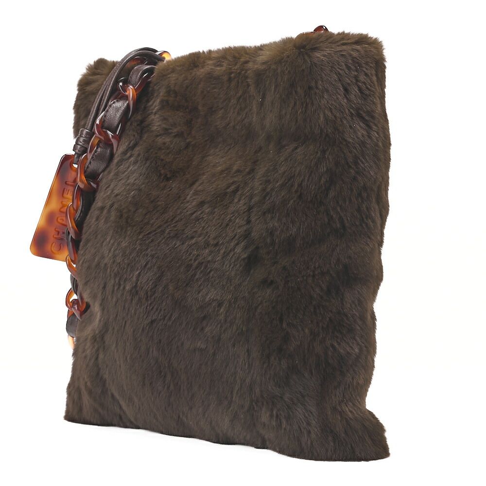 CHANEL シャネル ショルダーバッグ ファー ロゴチャーム べっ甲 チェーンショルダーバッグ オリーブ 黒 金具 レディース