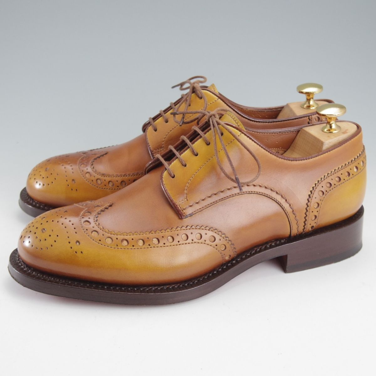 伊 サントーニ SIZE 5.5 上級 グッドイヤーウェルテッド製法 フルブローグ カーフ 薄茶 メンズ Santoni o 259