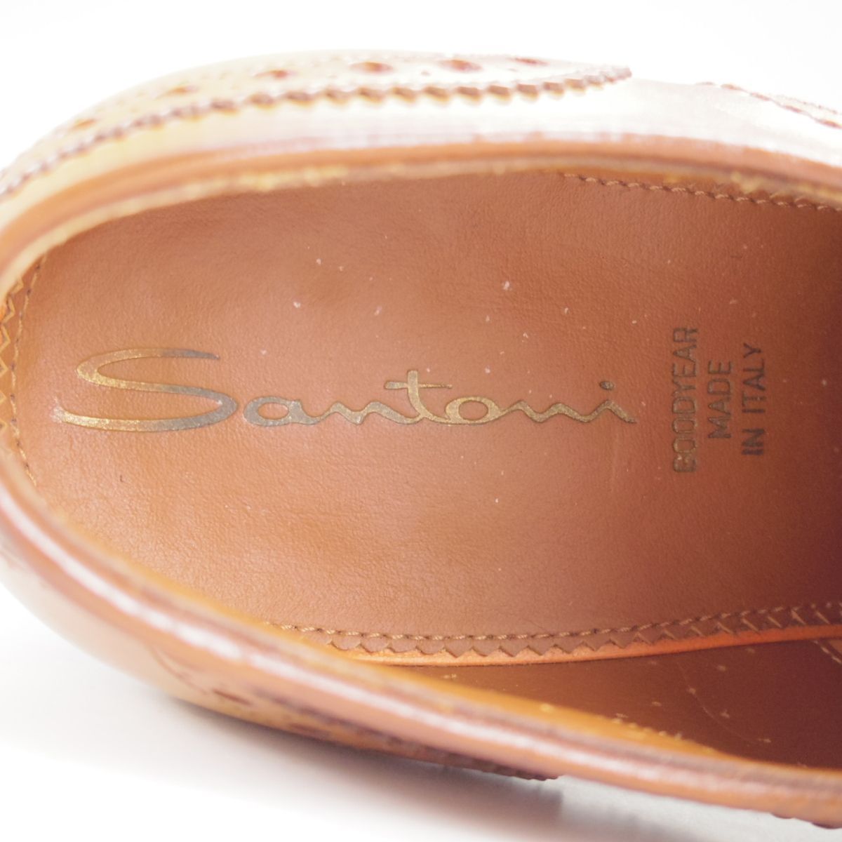  伊 サントーニ SIZE 5.5 上級 グッドイヤーウェルテッド製法 フルブローグ カーフ 薄茶 メンズ Santoni o 259 ドレス ビジネスシューズ ブーツ 革靴
