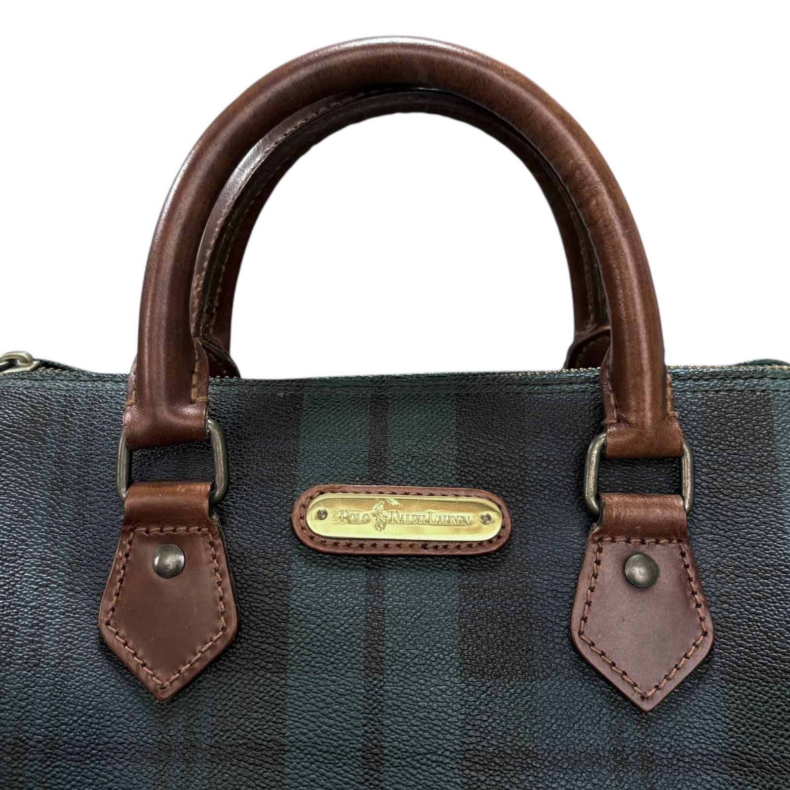 【新品！】ポロラルフローレン ミニボストンバッグ PVC レザーブラックウォッチ ポロラルフローレン ミニボストンバッグ ハンドバッグ ブラック