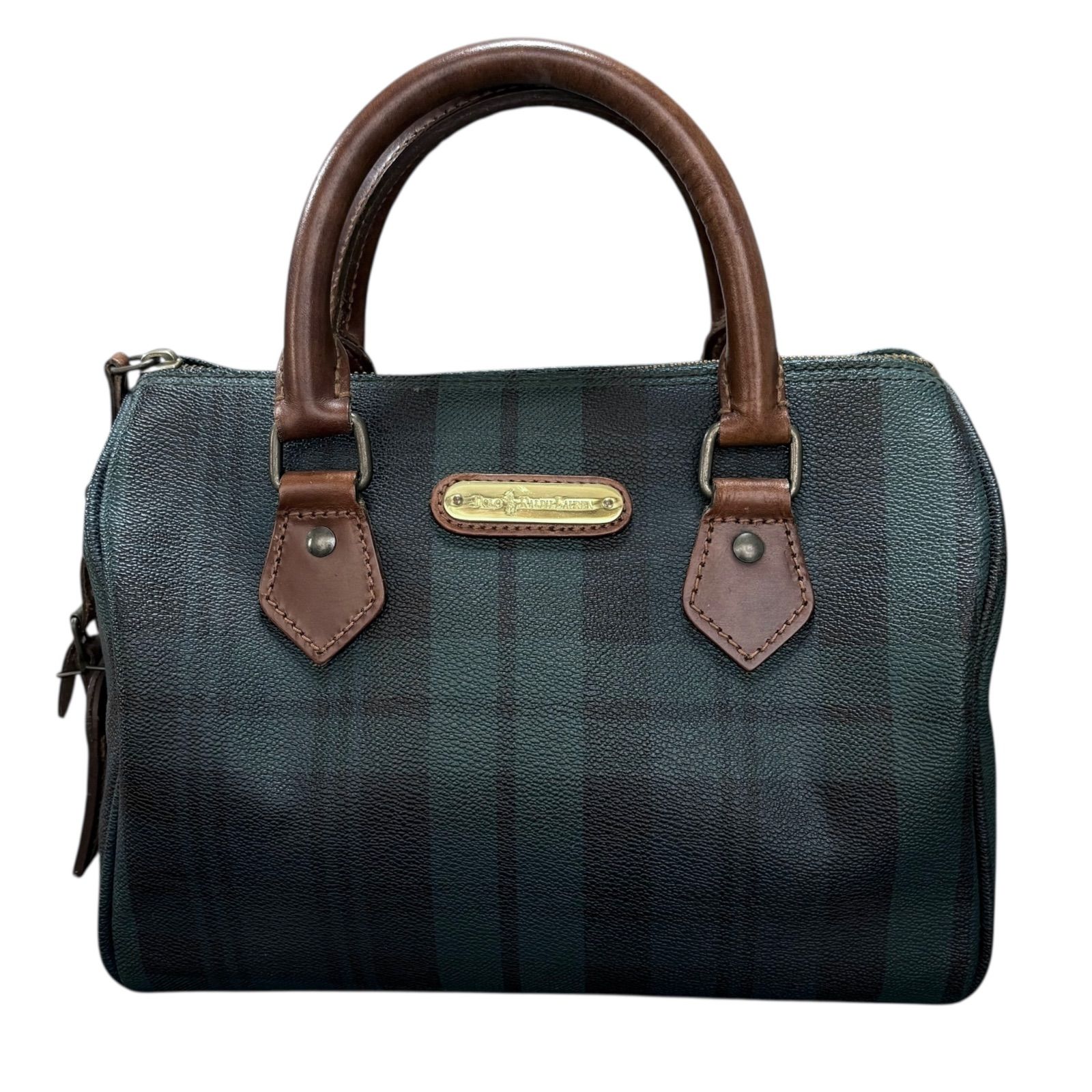 美品✨ポロラルフローレン　ミニボストンバッグ　ブラックウォッチ　PVCレザー ポロラルフローレン☆ブラックウォッチ ミニ ボストンバッグ PVC