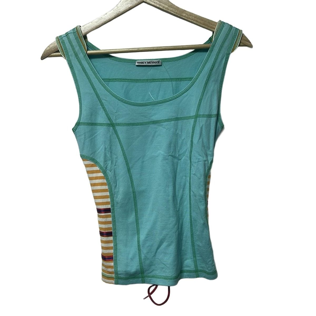 イッセイミヤケ タンクトップ サイズ2 M レディース - ライトブルー×オレンジ×マルチ ボーダー