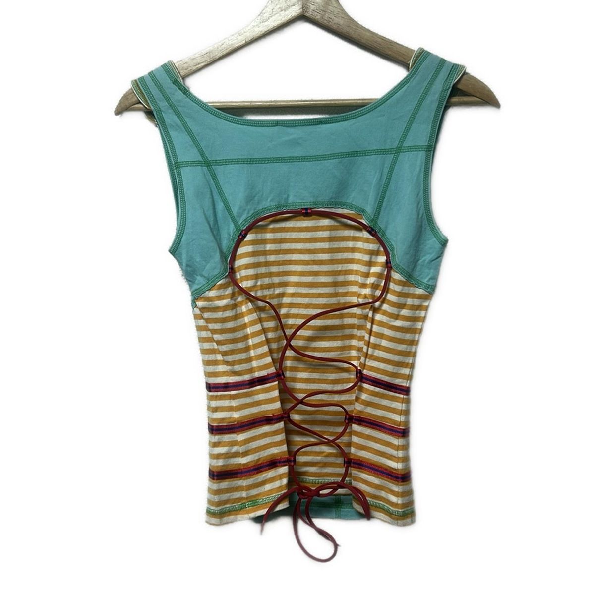 イッセイミヤケ タンクトップ サイズ2 M レディース - ライトブルー×オレンジ×マルチ ボーダー
