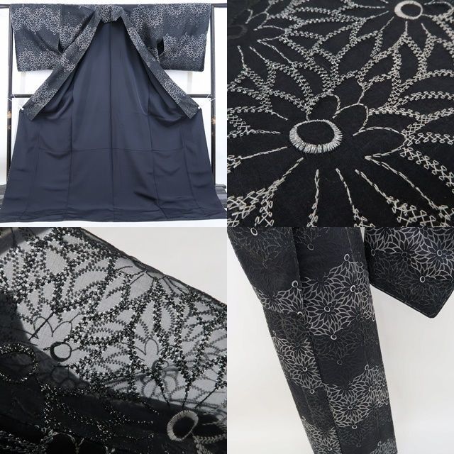 新品 オーガンジー 菊 着物“菊の花影”正絹 仕付け糸付 お召 4877 ❁tomihisa❁新品 オーガンジー 菊 着物“菊の花影に我が身を映し心留め