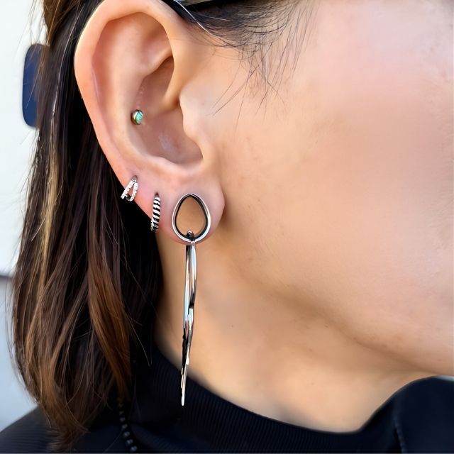 ボディピアス 16G ワンタッチで装着 2連ストーン ステンレス