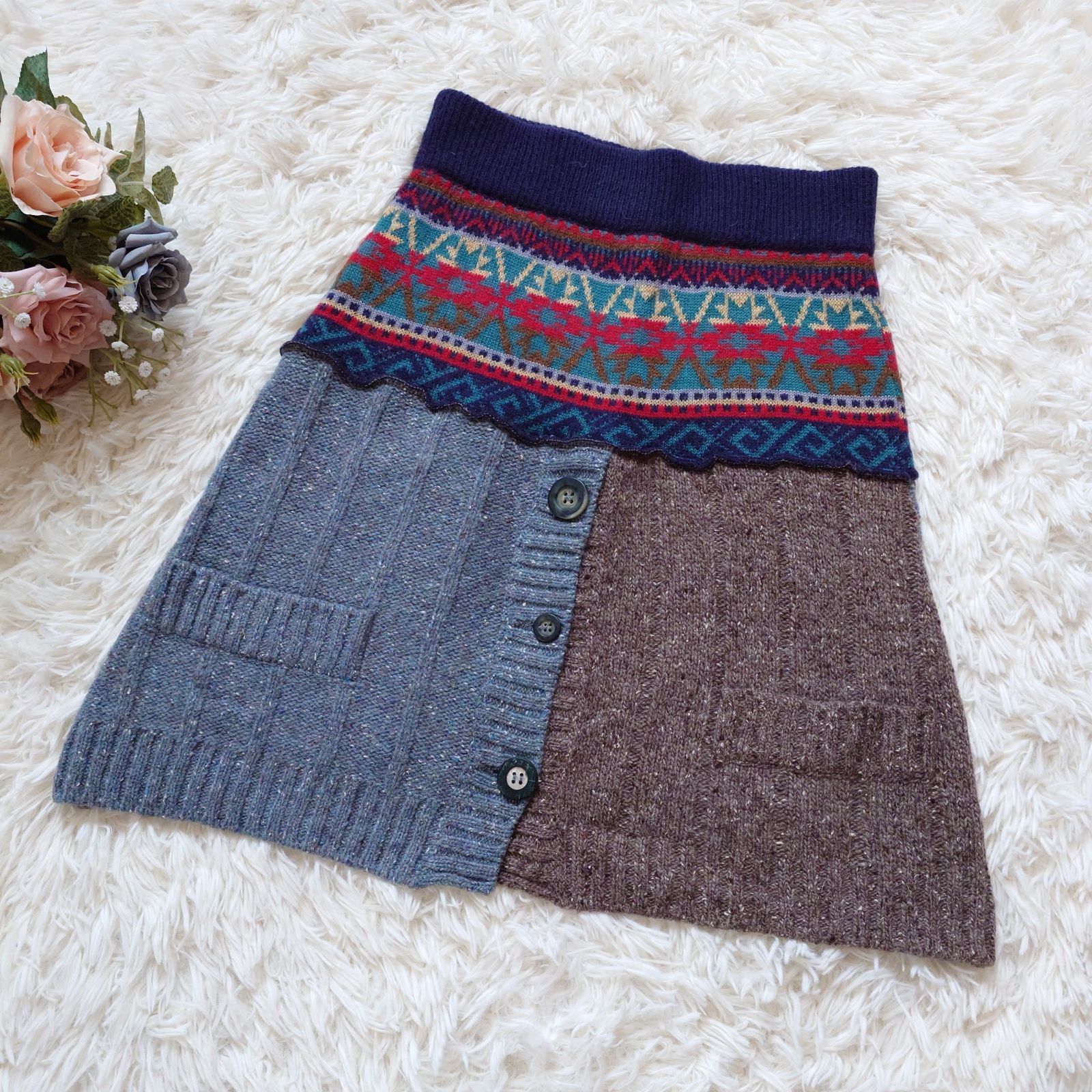 ドルチェアンドガッバーナ DOLCE GABBANA maglie パッチワーク ニット フ スカート アルパカ アンゴラ モヘヤ イタリア製 マルチ