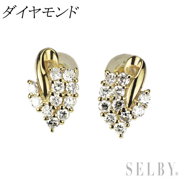 K18YG ダイヤモンド ピアス リーフ 植物 - メルカリ