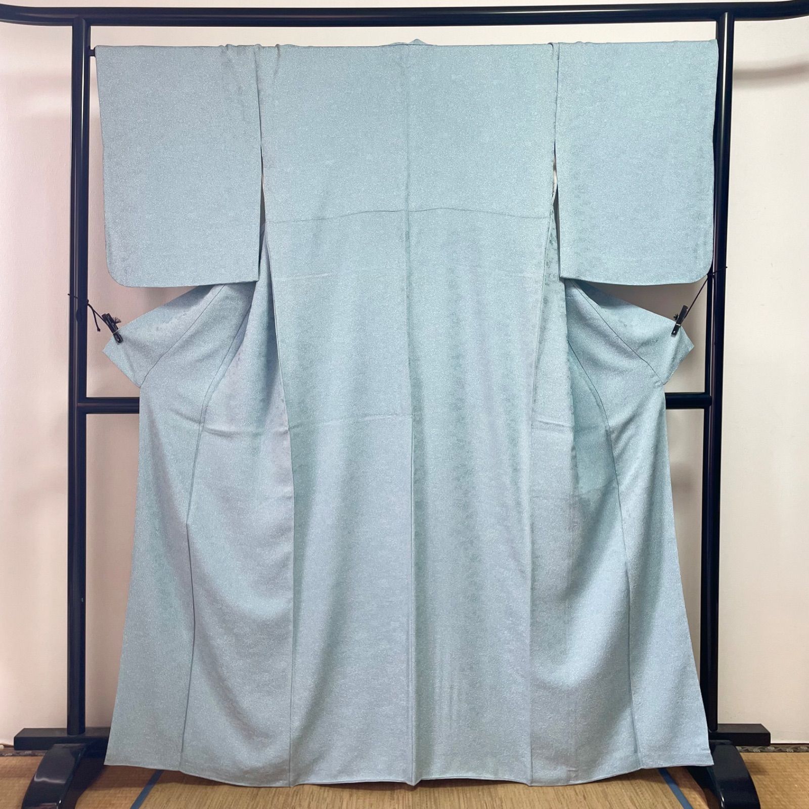 一度着用 色無地 たたき染め 袷 正絹 羽田ブルー 水色 斑 マダラ 色 踊り 舞踊 ガード加工 ワンオーナー