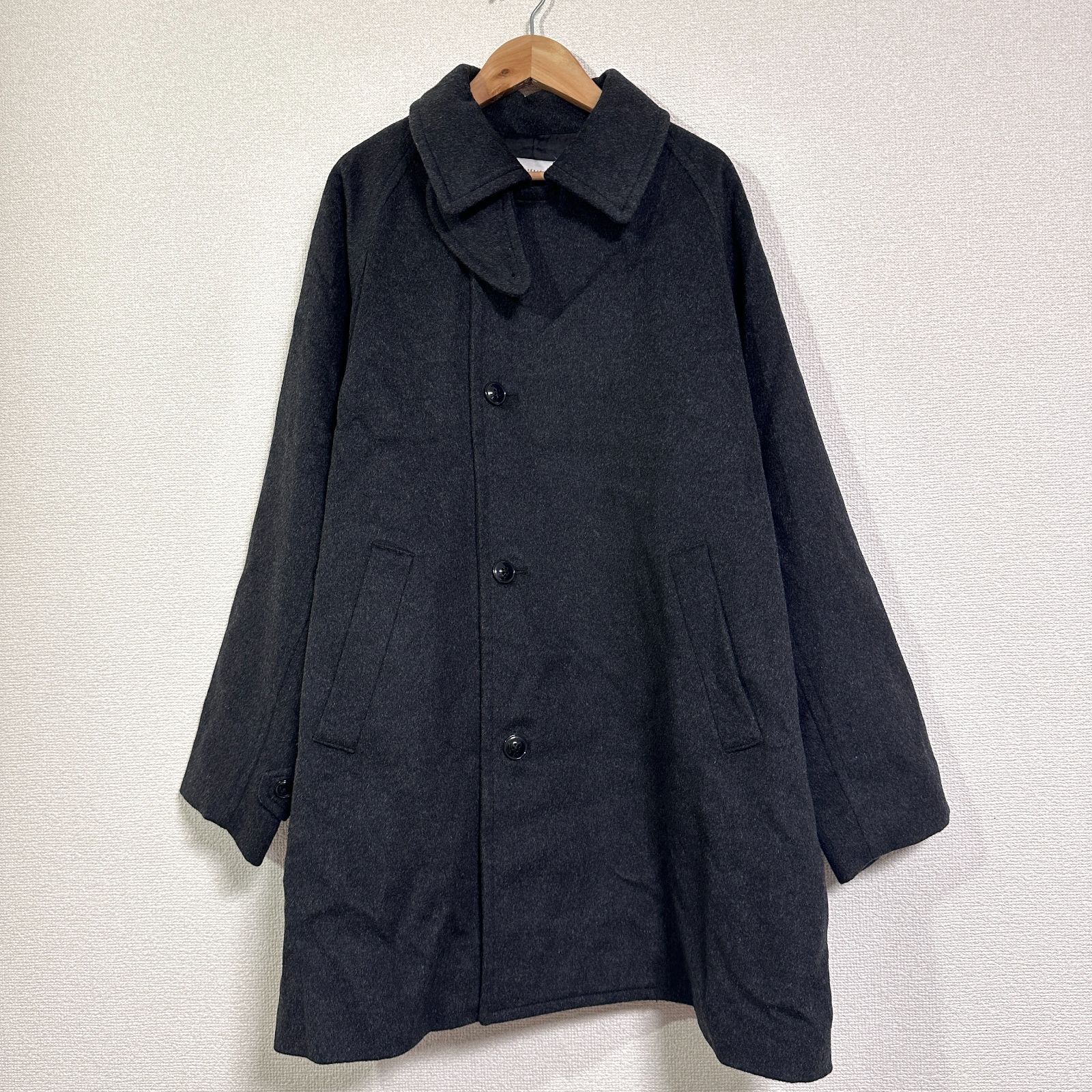 かぐれ 24 AW ウールシングルPコート ミドル丈 ラグランスリーブ チンストラップ付き メリノウール ブラック