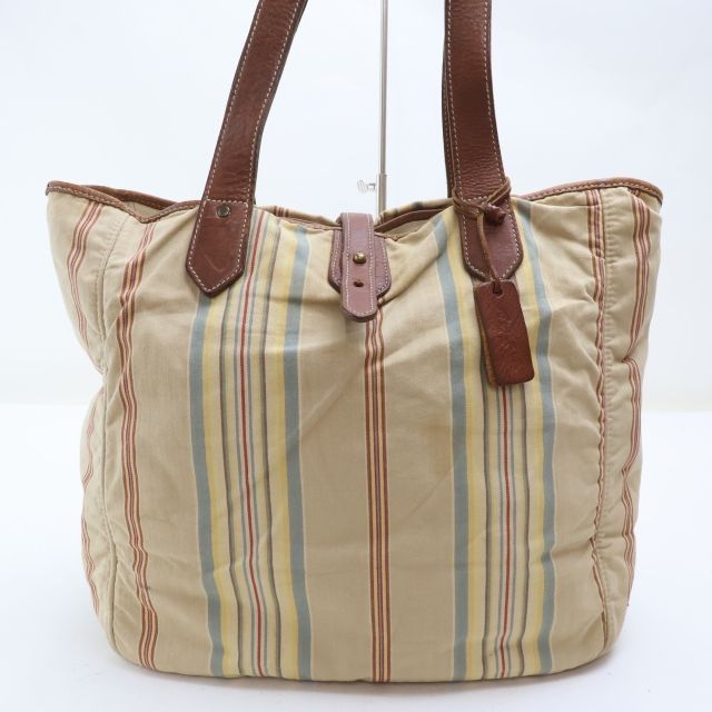 2512-21 ラルフローレン トートバッグ RALPH LAUREN キャンバス×レザー製 ベージュ系×マルチ
