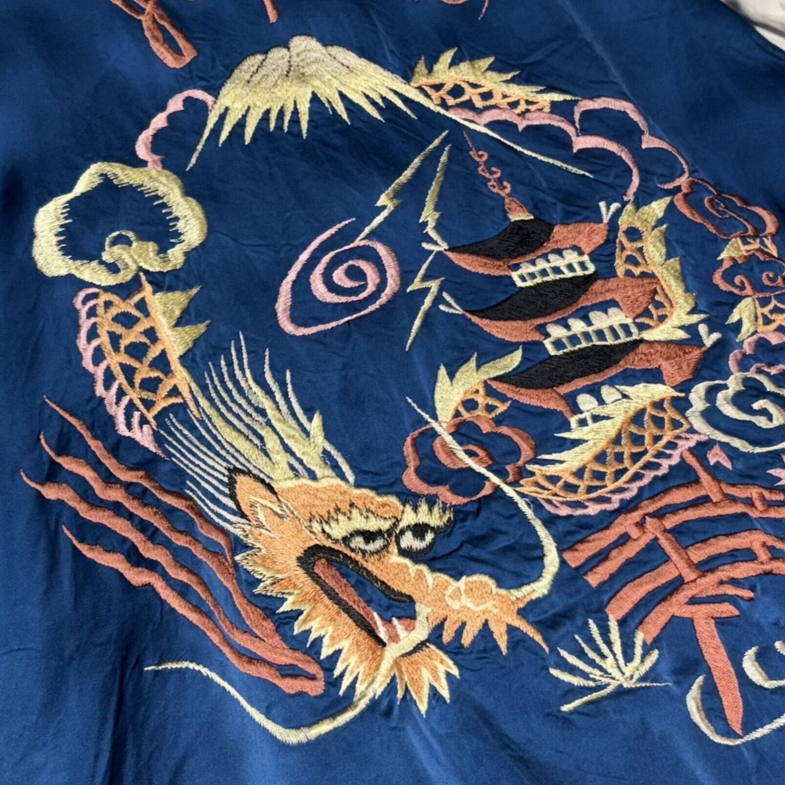ベトジャン 龍 刺繍 スカジャン ドラゴン 龍 青 スカジャン 龍 