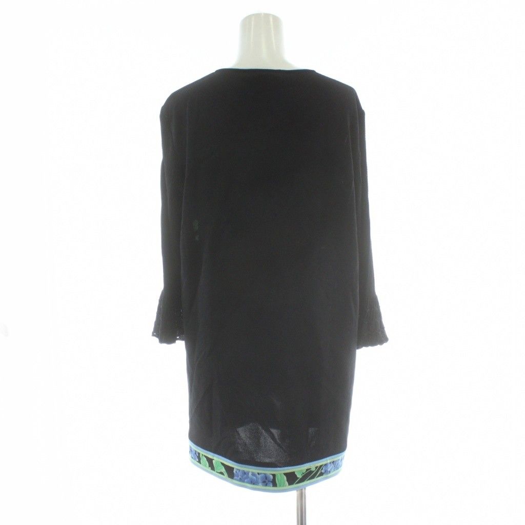 レオナール LEONARD チュニック ワンピース 40 黒 ブラック 七分袖 ミニ丈 花柄 0197722 PP GY 18