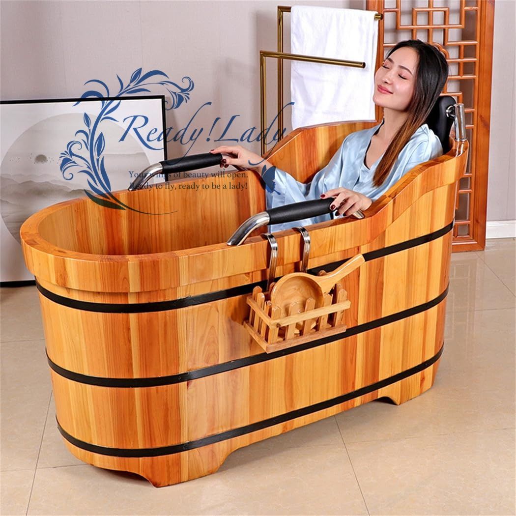バスタブ 浴槽 木製 露天風呂 アイスバス 簡易風呂 サウナ 木製バスバレル 水風呂 スパ 風呂 成人用 家庭用 美容院 長さ140 CM 蓋付き